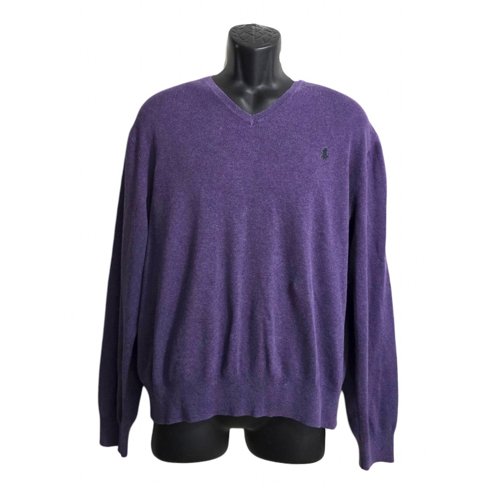 Polo Ralph Lauren Vintage V-Neck Long Sleeve Pima Cotton Sweater In Purple Sz XL